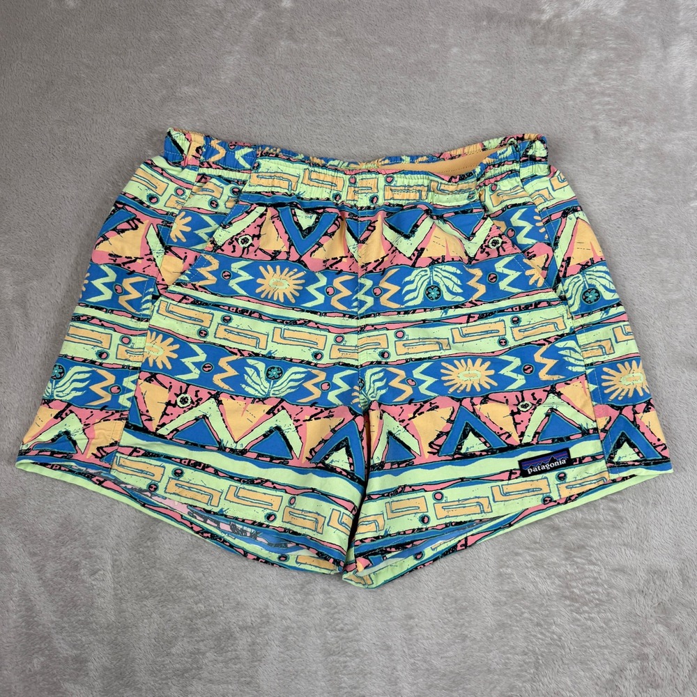 Patagonia Baggies Shorts Women XS Multicolor Neon Geometric Tribal Print 5"